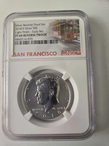 2018 S Silver 50c Light Finish, Early Release, PF69 Reverse Proof coin