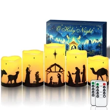 Homemory Flameless Christmas Nativity Scene Candles, Battery Operated LED