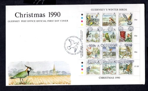 Guernsey - 1990 Christmas Guernsey's Winter Birds MS First Day Cover