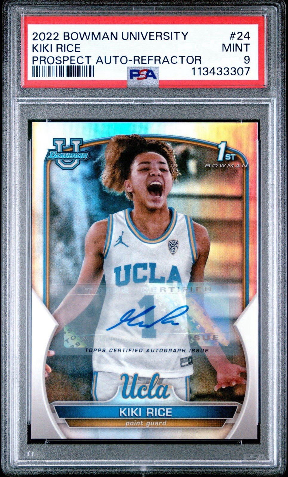 2022 Bowman Chrome University Kiki Rice PSA 9 Rookie 1st Auto Refractor /499 SP