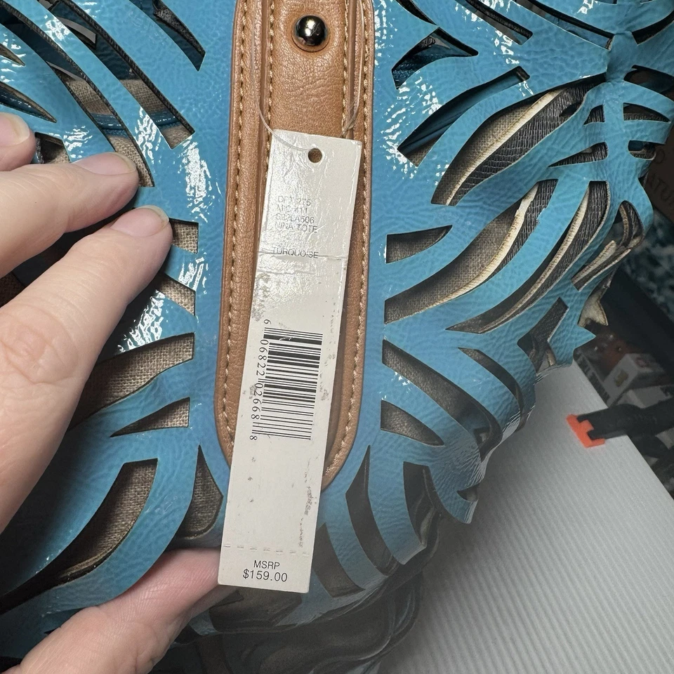 ANTONIO MELANI 工具专利托特包绿松石棕色人造皮革手提包全新带标签 Damag — 第 4/4 张图片