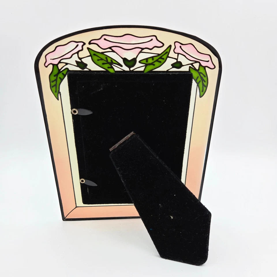 Marco de fotos de vitrales de imitación rosa flores de gloria de la mañana 4x6 estilo vintage Foto 3 de 4