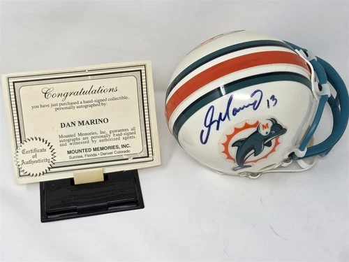 DAN MARINO signed BRONCOS mini helmet MOUNTED MEMORIES COA