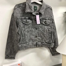 Wild Fable Cropped Denim Jean Jacket Gray/Off Black