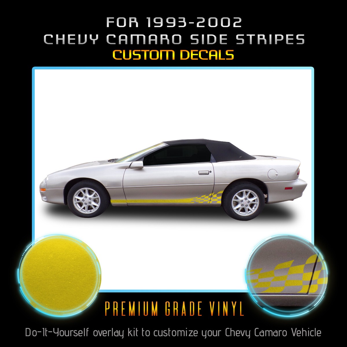 Hockey Stripe Decals For 1993-2002 Camaro Z28 & SS - Left & Right Side Body Graphics