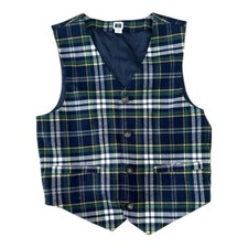 Janie  Jack Blue/Green Plaid Vest Boys Size 7