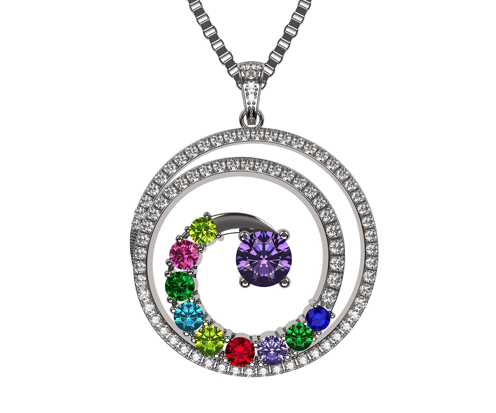 Swirl Birthstone Mothers Necklace Jewelry with upto 9 Simulated Gemstones
