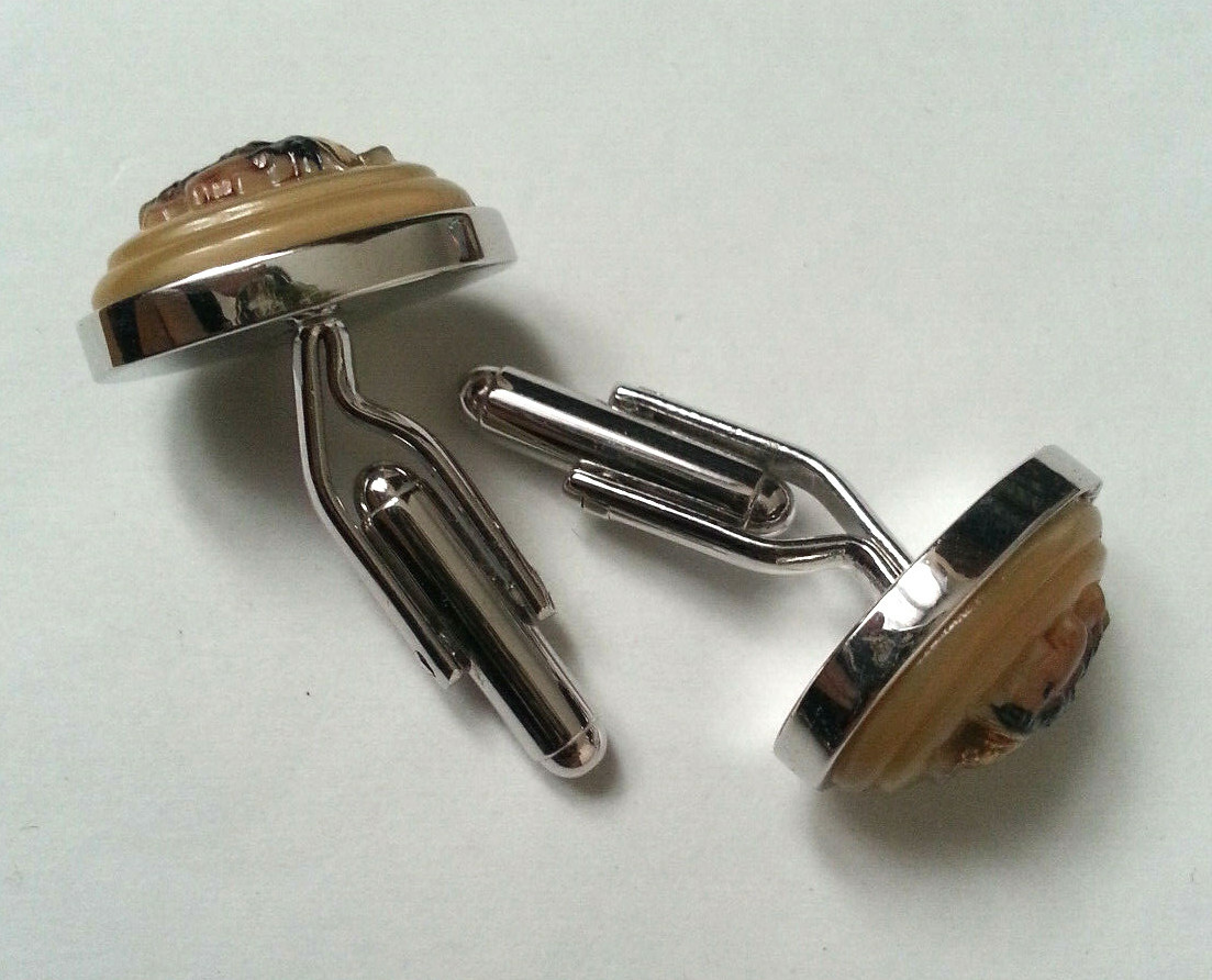 Boutons De Manchette Guerrier Grec Style Périclès - Couleur Argent Et Noir - Occasion Bon état