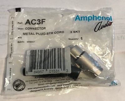 Amphenol Audio AC3F Connector Metal Plug Str Cord 3 SKT