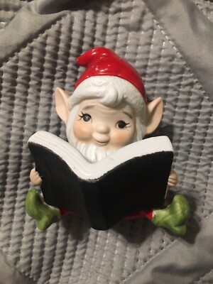 Vtg HOMCO made in Taiwan Ceramic Christmas Elf Reading Book Figure Pointed Ears