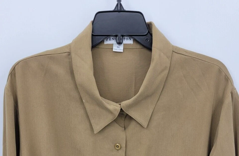 Pendleton Top Womens Plus 3X Brown Tencel Long Sleeve Button Up Casual Blouse - Image 3 of 4