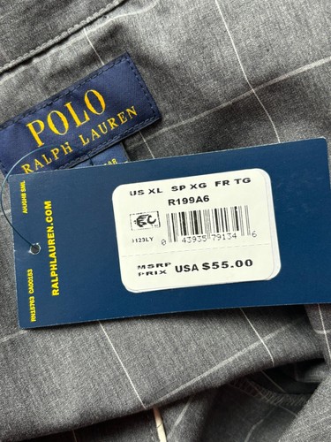 NWT Polo Ralph Lauren Gray & White Plaid Sleepwear Pajama Shirt Men's Size XL - Picture 8 of 9