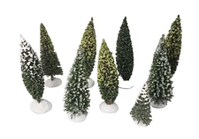 NOS Vintage Assorted Lot of 9 Village Christmas Pine Flocked Trees Taiwan