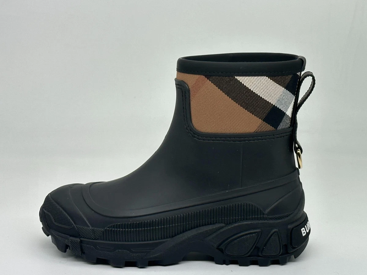 BURBERRY Checked canvas and rubber rain boots