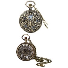 Retro Hollow Butterfly Quartz Pocket Watch Pendant Necklace Men Womens Xmas Gift