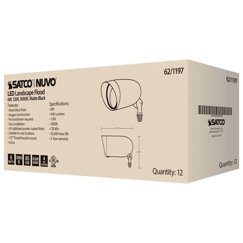 SATCO 900 Lumen Low Voltage Matte Black Hardwired LED Landscape Flood Light - Picture 2 of 10