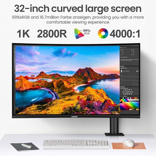 32 In Computer Monitor Ultra-Thin Zero Frame Full HD 1920 x 1080p Curved Display - Picture 4 of 13