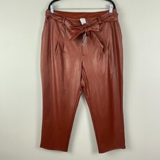 Express Faux Leather High Rise Cropped Pants Size Large Brown Belted
