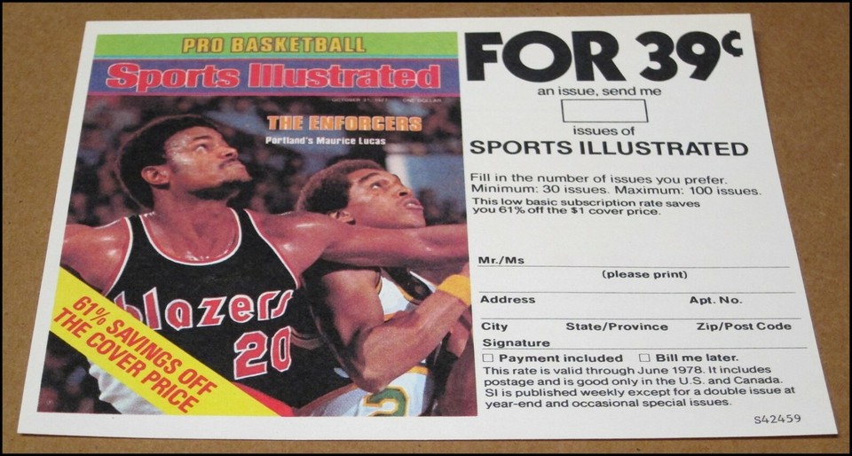 1978 Sports Illustrated Promo Ad Card Maurice Lucas Portland Trail