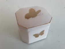 Takahashi San Francisco Butterflies Trinket Box Hand Decorated In Gold Porcelain