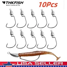 10Pcs Jig Head Hook Bullet Head Fishing Hook Weedless Offset Fishing Hook US