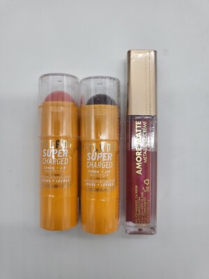 (Lot Of 3 Milani) SUPERCHARGED CHEEK + LIP MULTISTICK X2 & 1- Metalic Lip Creme 