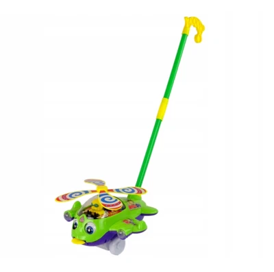 LEAN TOYS Flugzeug am Stab Hubschrauber Knatterrad Nachziehspielzeug Schiebe Flieger Plane