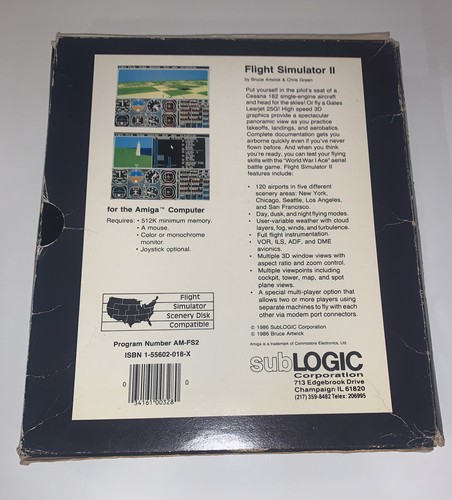 FLIGHT SIMULATOR II 2 Big Box 1986 SubLogic Commodore AMIGA Preowned RARE - Picture 2 of 11