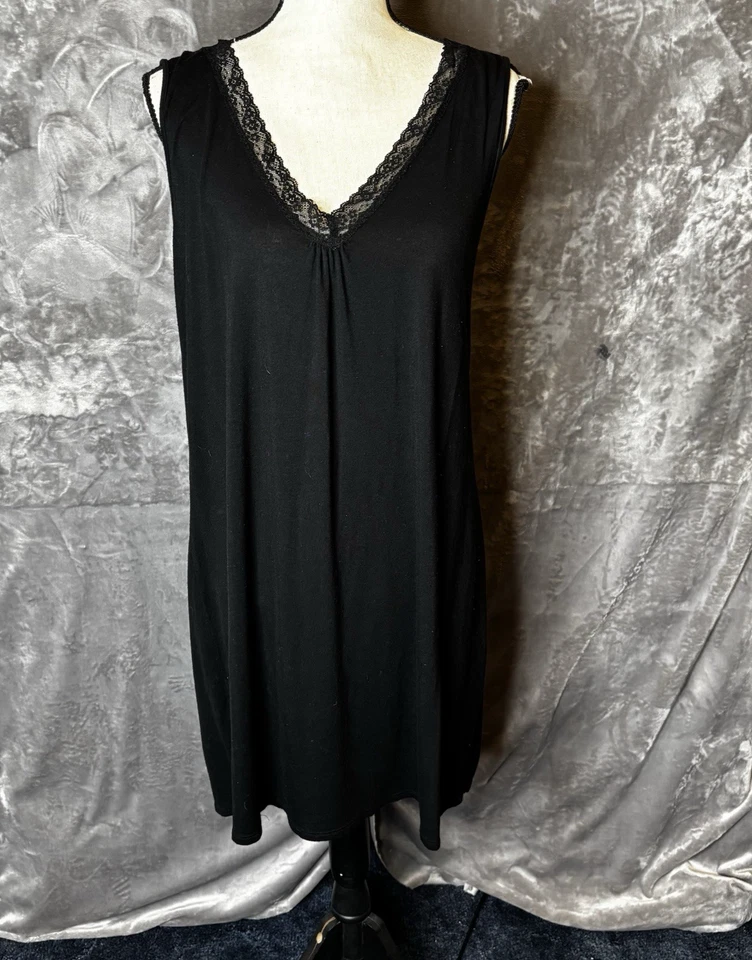 Vestido Ambrielle para mujer XL negro encaje acento sin mangas vestido sin mangas cuello en V camisón Foto 2 de 4