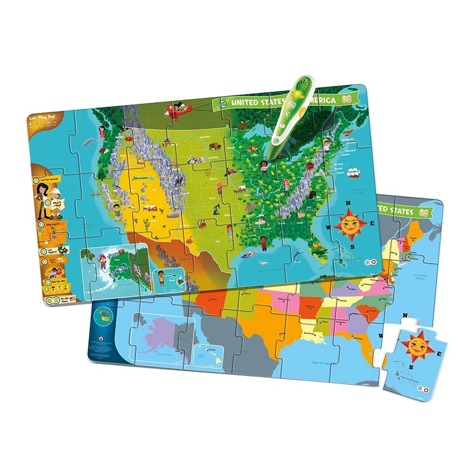 New LeapFrog LeapReader Interactive United States Map Jumbo lPuzzle works w Tag - Image 3 of 3