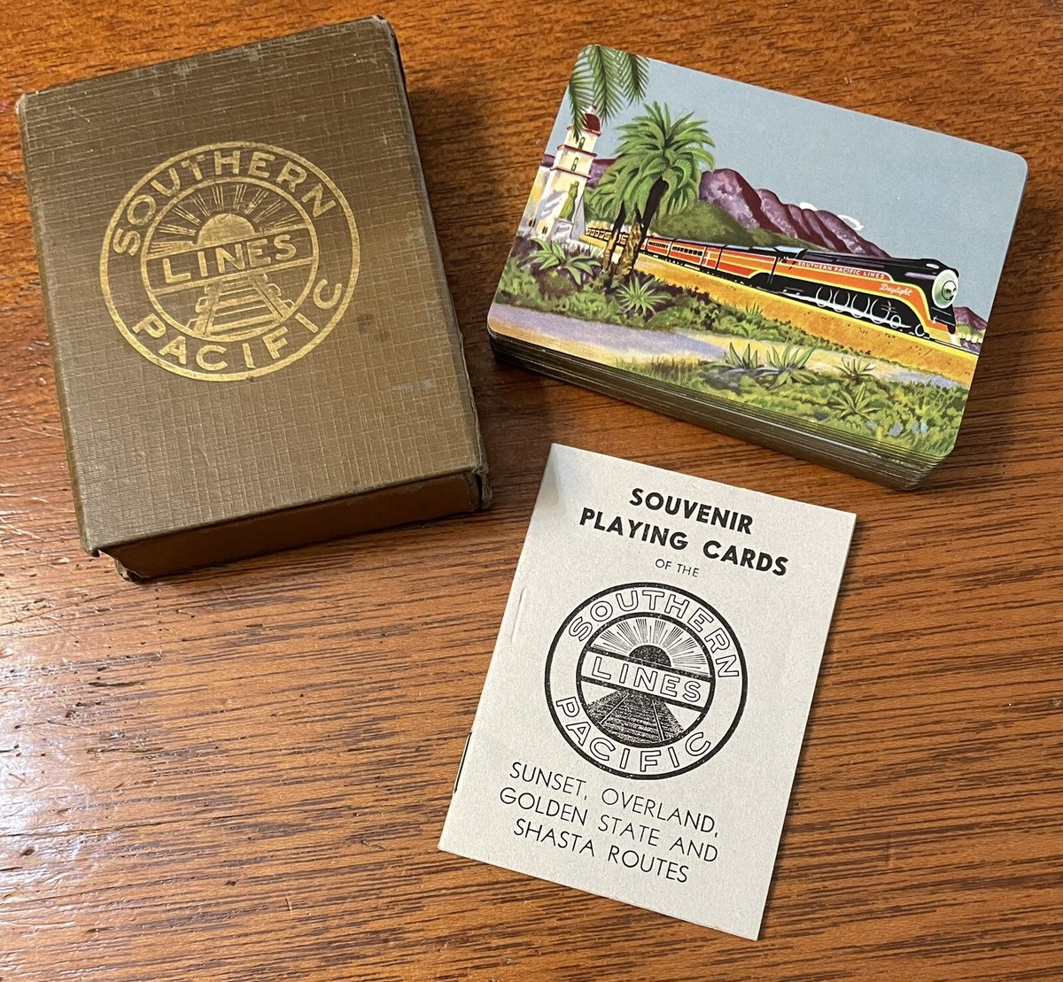 Vintage Southern Pacific Lines Souvenir Playing Cards 1943 Golden
