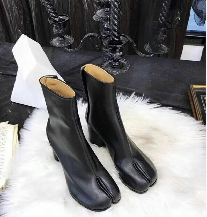 Chic Womens Tabi Split Toe Bootie Block Heel Side Zip Ankle Chic Womens Tabi Split Toe Bootie Block Heel Side Zip Ankle