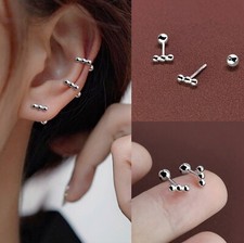 Silver Small Ball Bar Screw Back Stud Earrings Women's Surgical Steel Jewelry