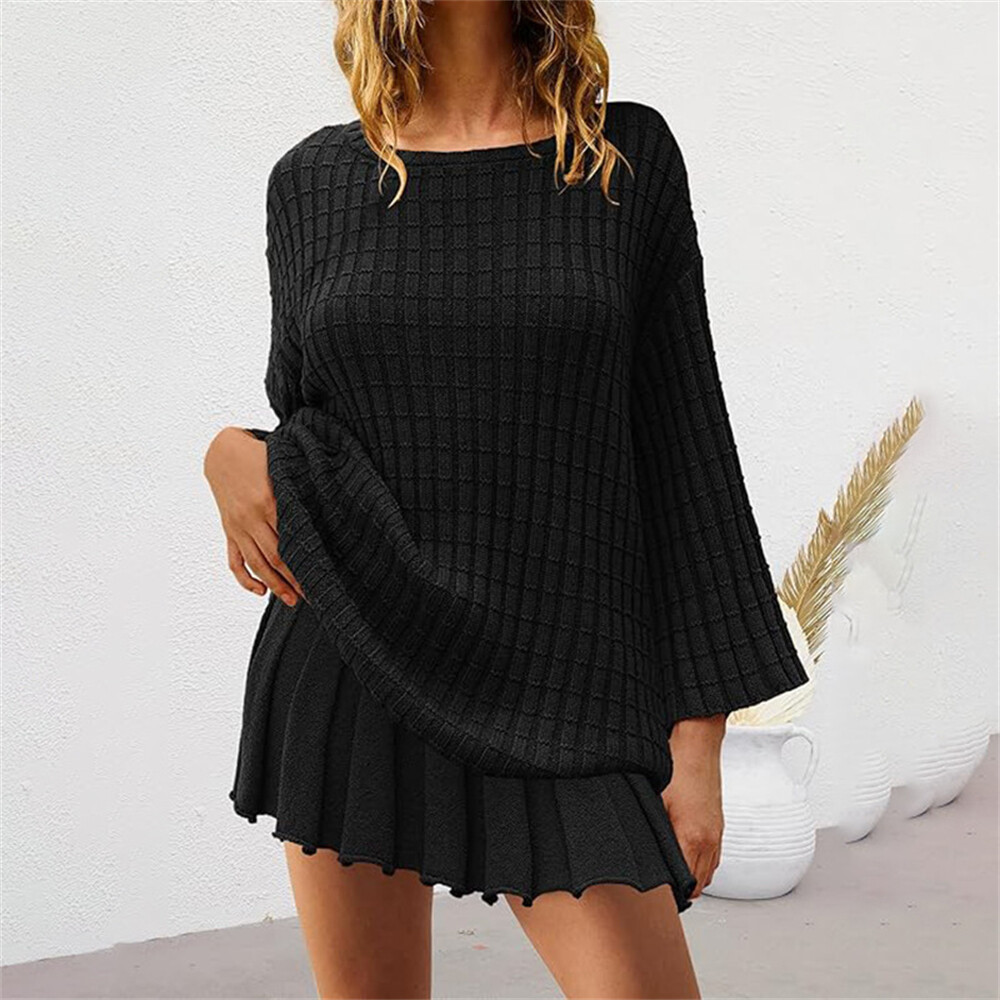 Womens Piece Sweater Skirt Set Long Sleeve Top and Skirt Sets