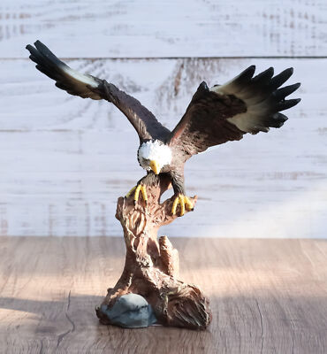 Ebros 7'' Tall Bald Eagle Descending On Tree Branch Decorative Figurine Resin