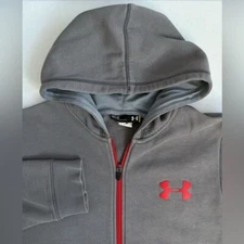 Under Armour Men's Medium Gray with Red Loose Fit Full Zip Long Sleeve Hoodie