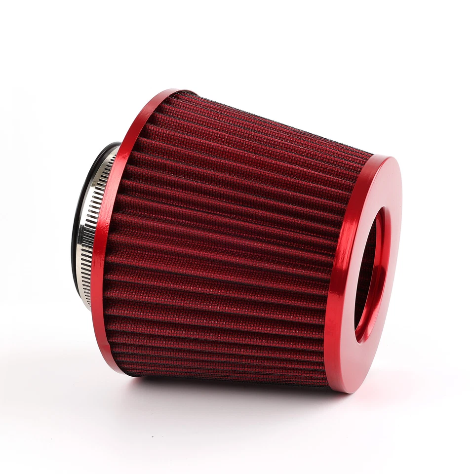 FILTRO DE GOMA ROJO CONO SECO ADMISIÓN AIRE ALTO FLUJO CARRERAS RENDIMIENTO 3" + ABRAZADERA Foto 2 de 4