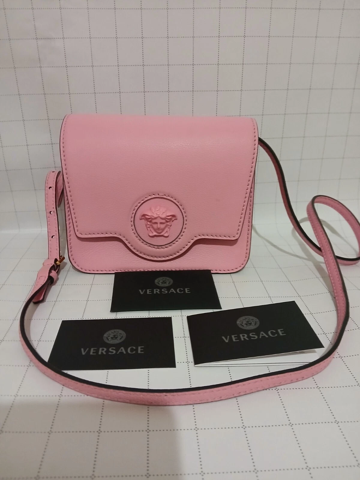Versace — VERSACE Bubblegum Pink Leather LA MEDUSA  SMALL BAG