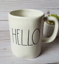 Rae Dunn Magenta Mug HELLO Large Font White Ceramic NEW