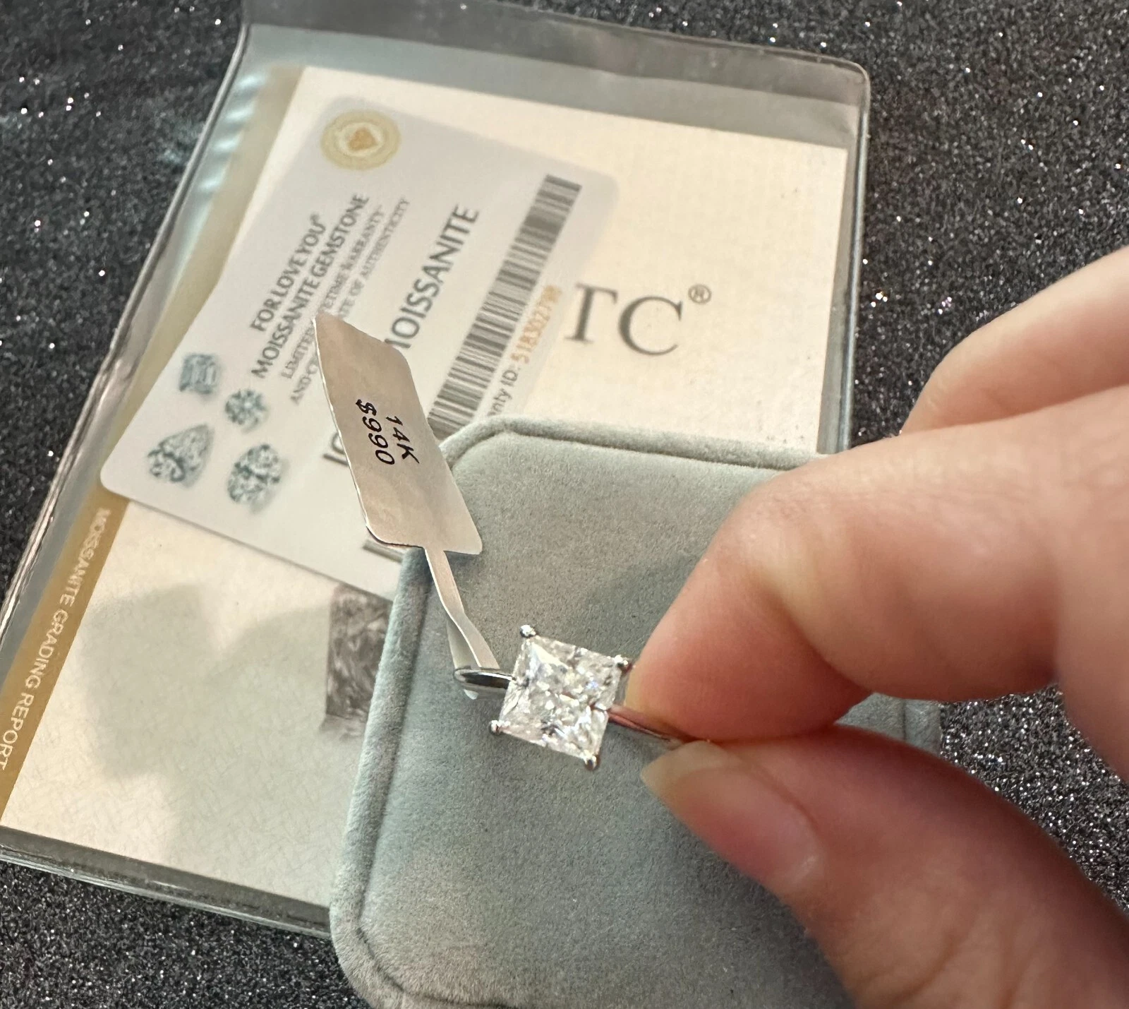 925 Sterling Silver 2 Ct Princess Cut Moissanite Solitaire Wedding Ring Size 8