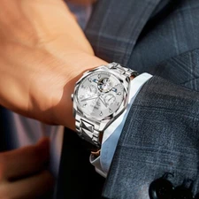 Oupinke 3316 Tungsten Steel Sapphire Diamond Calendar Luminous Business Watch