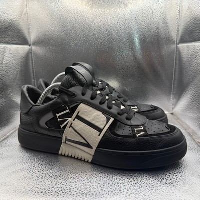 Size 9 Valentino Garavani VL7N Logo Detail Leather Black Mens Sneaker Shoes
