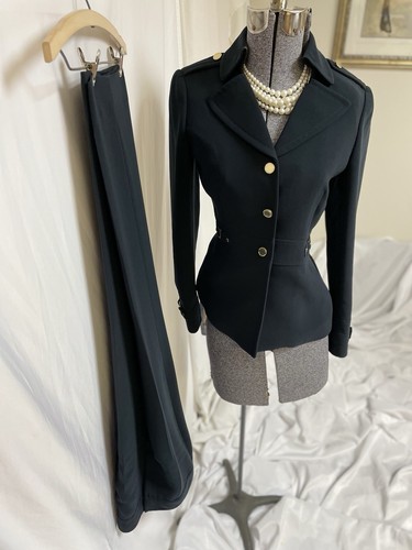 Tahari ASL Pant Suit Size 2P Petite Two Piece Set Navy Blue Power Suit Gold Tone - Picture 22 of 24