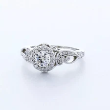 Side Stone Engagement Ring 14K Gold Halo 1.03 CT Round Lab-Grown Diamond D VS1