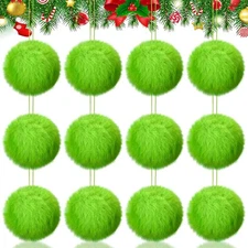 Gejoy 12 Pcs Lime Green Furry Christmas Ball Ornaments for Xmas 