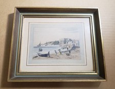Vintage South End Essex England Hand Colored Coastal Print Framed 7.25x8.75
