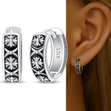 KUNSIR 925 Sterling Silver Tiny Retro Hoop Earrings For Women Men Jewelry Gifts