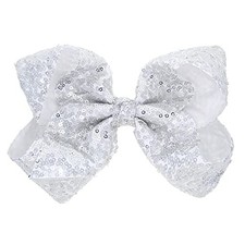 Hair Bows with Sequins: Large 8 Inch Alligator Clips and Barrettes for Silver
