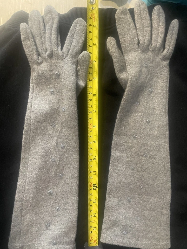 Beaded Gloves Warm - Charcoal Grey 15 Inch Long - Image 3 of 4