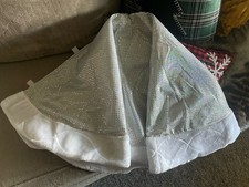 Christmas Tree Skirt White Faux Fur Silver Metallic Design 48  Diameter Holiday